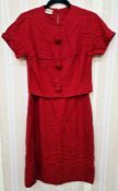 Late 1950's/early 1960's vintage costume red linen dress with fitted jacket labelled Best & Co,