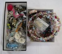 Box of beads and costume jewellery and a box earrings and beaded bracelets (2 boxes)