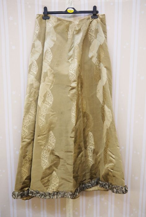 Victorian satin skirt printed with ribbon and lace detail, ruffle ribbon to the hem and on the - Image 3 of 4