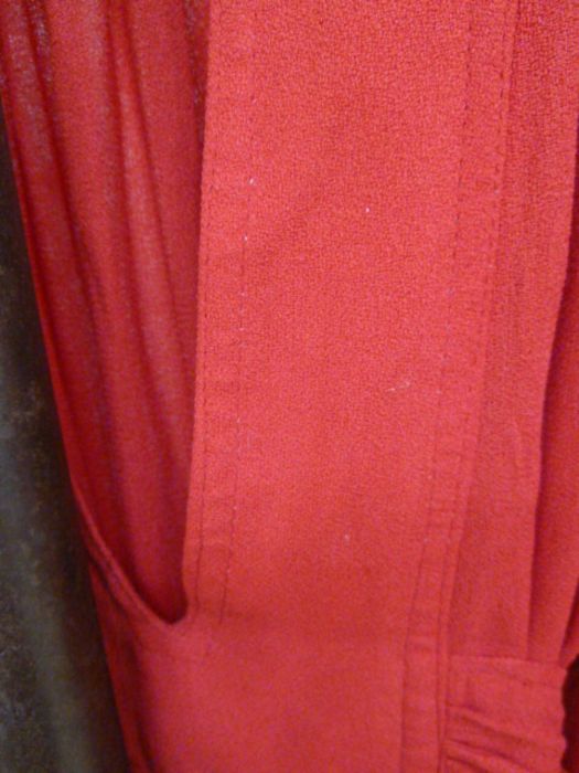 Ossie Clark for Radley moss crepe red dress, deep plunging front, empire line with tie-back, angel - Image 4 of 8