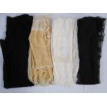 Victorian black lace length with a draw ribbon through one side, possibly a black overskirt, a