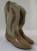 Pair of beige suede and faux skin short cowboy boots size 38