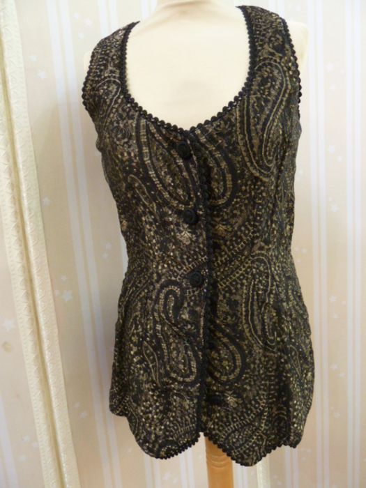 Chris Clyne Collection Black and gold lace over gold coloured silk, lined with black silk, waistcoat