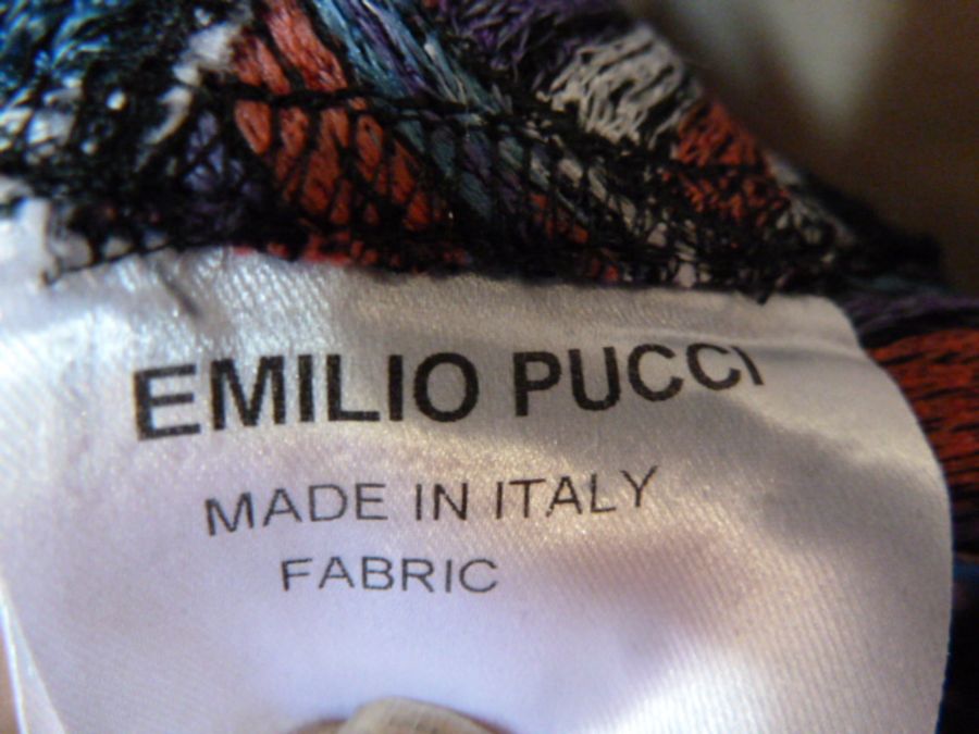 Emilio Pucci full-length cotton evening dress in blue, white, purple, pink and white with black lace - Image 4 of 4