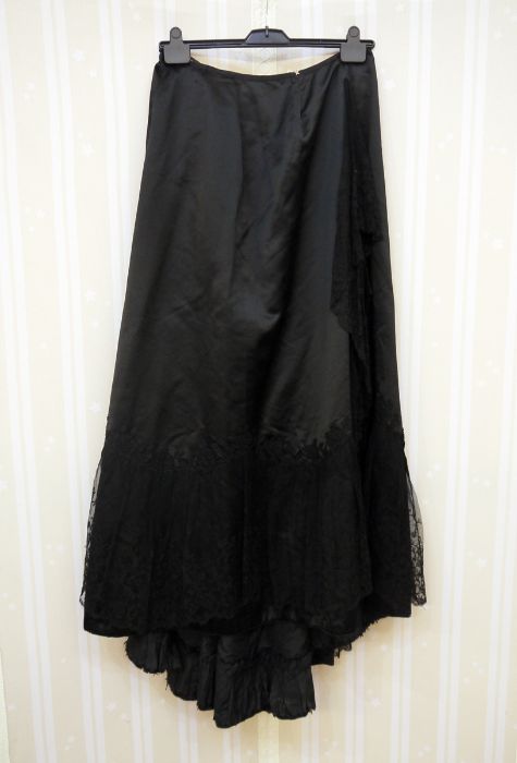 Victorian satin skirt printed with ribbon and lace detail, ruffle ribbon to the hem and on the - Image 4 of 4