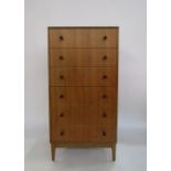 Mid-century teak chest of 6 drawers (62cm wide x 122cm tall x 46cm deep) Condition ReportClean