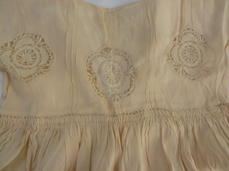 A vintage silk/bib front shirt,a lace fichu , lace and silk christening gown with petticoats, - Image 4 of 4