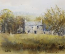 David Rust Watercolour Derelict cottage, signed lower left, 17cm x 21cm