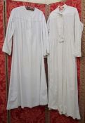 Four Victorian nightgowns one with pintucked bodice embroidered and button front fastening with