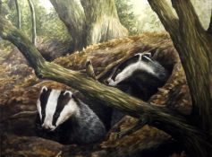 Valerie Briggs Two watercolours Badgers in sett, signed and dated 1988 lower left Hedgehogs,