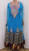 Indian style embroidered dress, turquoise, net, with heavy beading and braid detail and matching