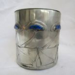 Archibald Knox for Liberty & Co polished pewter cylindrical canister/tobacco jar decorated with blue