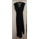 1920's/30's black crepe cocktail dress, sleeveless with sequin detail to the bodice and around the