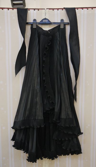 Frank Usher black taffeta sunray pleated wrapover skirt, full length with a matching sash and a - Image 3 of 3