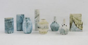 A collection of Carn pottery studio vases, all numbered and one signed 'J.Beusman's' (8)