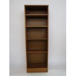 Mid century Tapley open bookcase teak on plinth base (56cm wide x 168cm tall x 26cm deep)