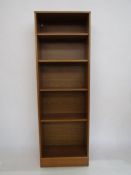 Mid century Tapley open bookcase teak on plinth base (56cm wide x 168cm tall x 26cm deep)
