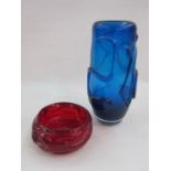 Whitefriars glass red ashtray and blue glass vase possibly by Jan Beranek (2)Condition ReportThe red