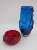 Whitefriars glass red ashtray and blue glass vase possibly by Jan Beranek (2)Condition ReportThe red