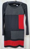 Redoute shift dress, Mondrian style in black and red, a white and black squared mini dress, full