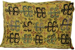 20th Century embroidered Suzani throw/wall hanging, possibly Tashkent or Fergana in black, pink