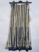 Chinese silk embroidered panel, possibly from a skirt, beige ground, blue floral embroidery with