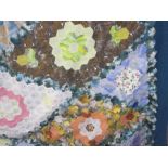 20th century patchwork bedspread including floral designs to a teal ground 189cm x 306 cm