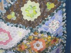 20th century patchwork bedspread including floral designs to a teal ground 189cm x 306 cm