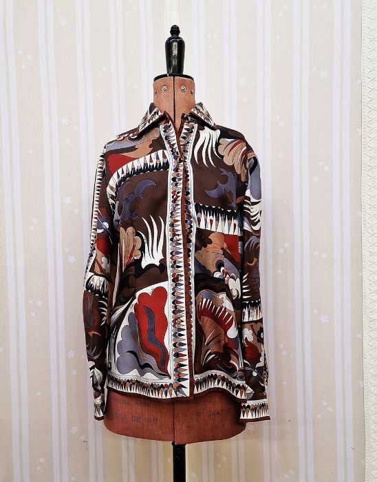 Emilio Pucci silk shirt in browns, creams, orangesCondition ReportNo obvious stains or marks