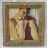 Paul R Gildea (1956) The New English Art Club. Oil on board. Crouched nude figure (20 cm x 40 cm)