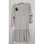 Vintage grey wool dress, bat-wing sleeves, drop waist, ballerina skirt, labelled Stirling Cooper,