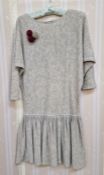 Vintage grey wool dress, bat-wing sleeves, drop waist, ballerina skirt, labelled Stirling Cooper,