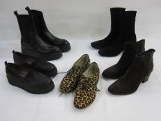 Assorted leather boots and shoes including Hobbs flat leopard print lace-ups, Russell and Bromley