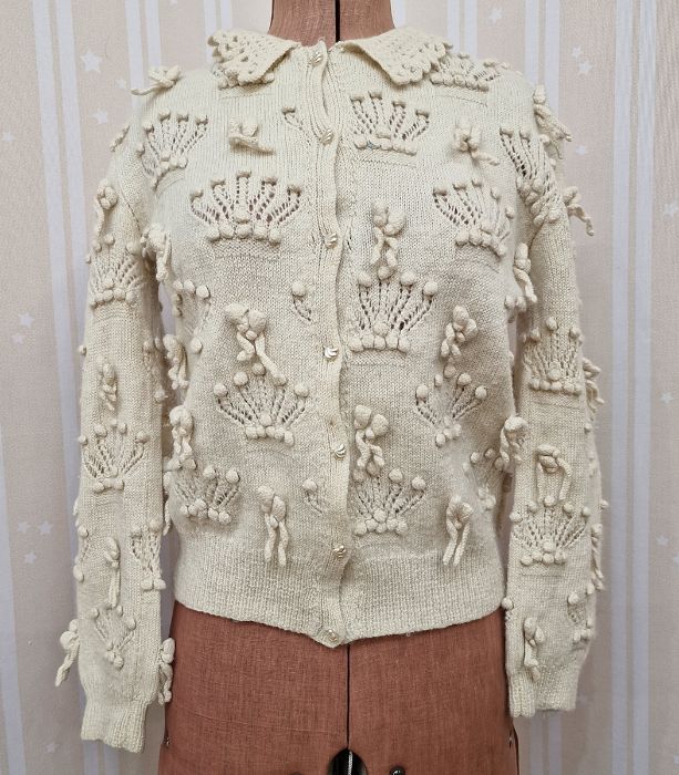 Oriental style embroidered jacket with a cream knitted jumper with applique design and pearl buttons - Image 4 of 5