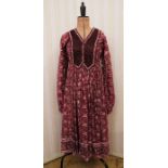 Vintage peasant-style dress labelled CRJ New York, with quilted front bodice, button fastening,