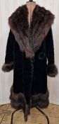 1920's moleskin evening coat trimmed with musquash, deep shawl collar, sleeves also trimmed with