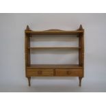 Ercol elm wall rack with three shelves above two drawers (69cm wide x 82cm tall x 16cm deep)