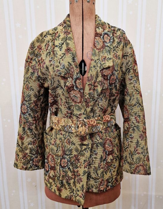 Various assorted clothing to include a machine tapestry style jacket, a printed leopard skin