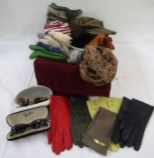 Retro Rayban sun glasses in box, Moschino hand warmers and four pairs of leather gloves as well as a