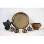 Collection of Toff Milway studio pottery to include four salt cellars (8cm tall), one wall