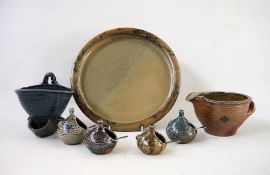 Collection of Toff Milway studio pottery to include four salt cellars (8cm tall), one wall