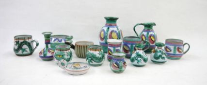 15 piece set of Tintagel studio pottery with 'Dragon', 'Dragon Eye' and 'Fisherman' designs to