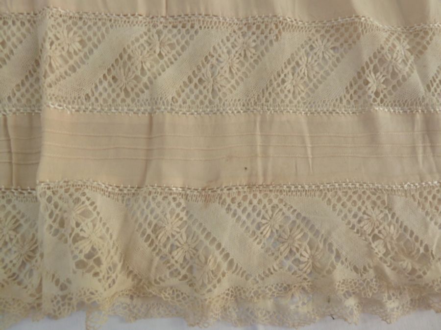 A vintage silk/bib front shirt,a lace fichu , lace and silk christening gown with petticoats, - Image 3 of 4