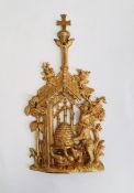 Gilt metal wall decoration or door porter, depicting two bears with a beehive, with sunflowers and