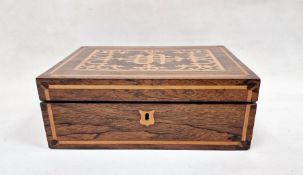 Rosewood box with inlaid decoration and hinged lid 31cm x 23cm x 12cm