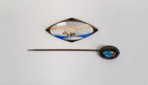 Continental silver and enamel brooch, elliptical-shaped, decorated with polar bear in sunset and