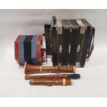 Two parts to a D'almaine clarinet, Posetti (German) recorder, 'The national Band' Saxony wooden