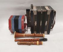 Two parts to a D'almaine clarinet, Posetti (German) recorder, 'The national Band' Saxony wooden