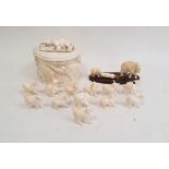 Indian ivory animal figures and lidded box (1 tray)  Condition ReportLidded pot - height approx