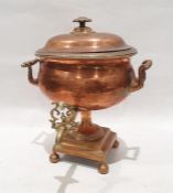 Copper samovar made by Warrantel, London, stamp to lid, PATENT engraved to tap edge with flower